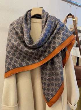 凯旋门老花时尚大牌款真丝羊毛大方巾高端丝绒围巾披肩女秋冬