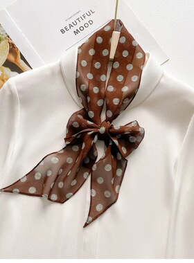 春秋新款气质波点轻奢真丝丝巾长领巾女春夏乔其纱100%桑蚕丝装饰