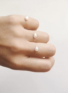 MINI BLOOM 5-6mm天然米粒珍珠透明鱼线戒指