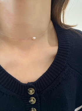 重复 MINI BLOOM 透明鱼线5-6mm天然珍珠choker项链