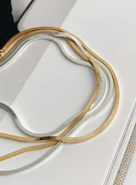 MINI BLOOM 方形蛇骨链S925纯银项链金银两色