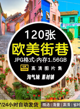 高清JPG欧美街巷图片欧洲街景街道小巷子欧式小镇风景花背景素材