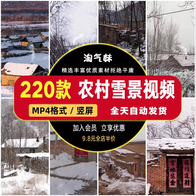 怀旧竖屏乡下农村雪景冬季村庄老房子高清抖音快手短视频剪辑素材