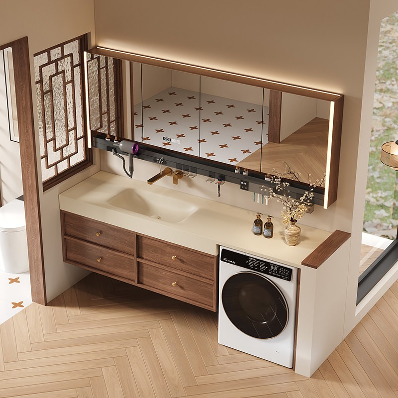 圣铂雅中古风胡桃木色洗衣机柜