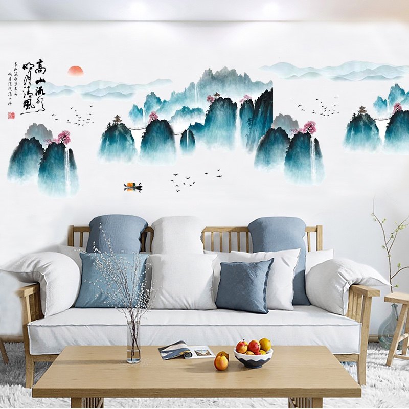 中式风山水图壁画书房墙面装饰