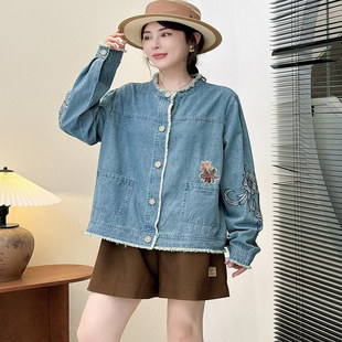 2025年秋季款韩版重工刺绣原创设计感牛仔衬衫胖MM宽松休闲外套女