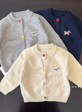 简约日系小狗儿童毛衣开衫 春款儿童韩版彩色上衣宝宝针织外套潮