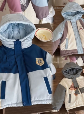 加厚幼儿园儿童连帽棉服25冬款男女童拼色棉衣宝宝休闲棉袄外套潮