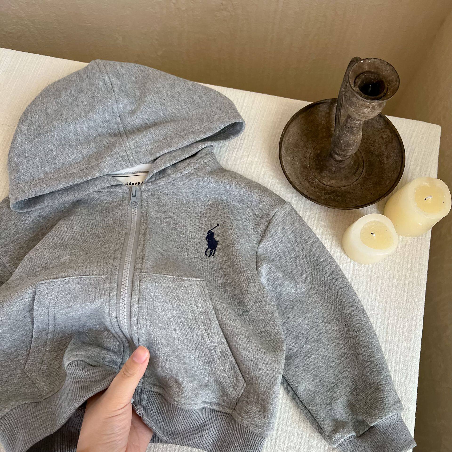 한국 아동 순면 후드 티셔츠 가디건 24 가을 스타일 남성 및 여성 베이비 패션 탑 트렌디 아동 스트라이프 자켓