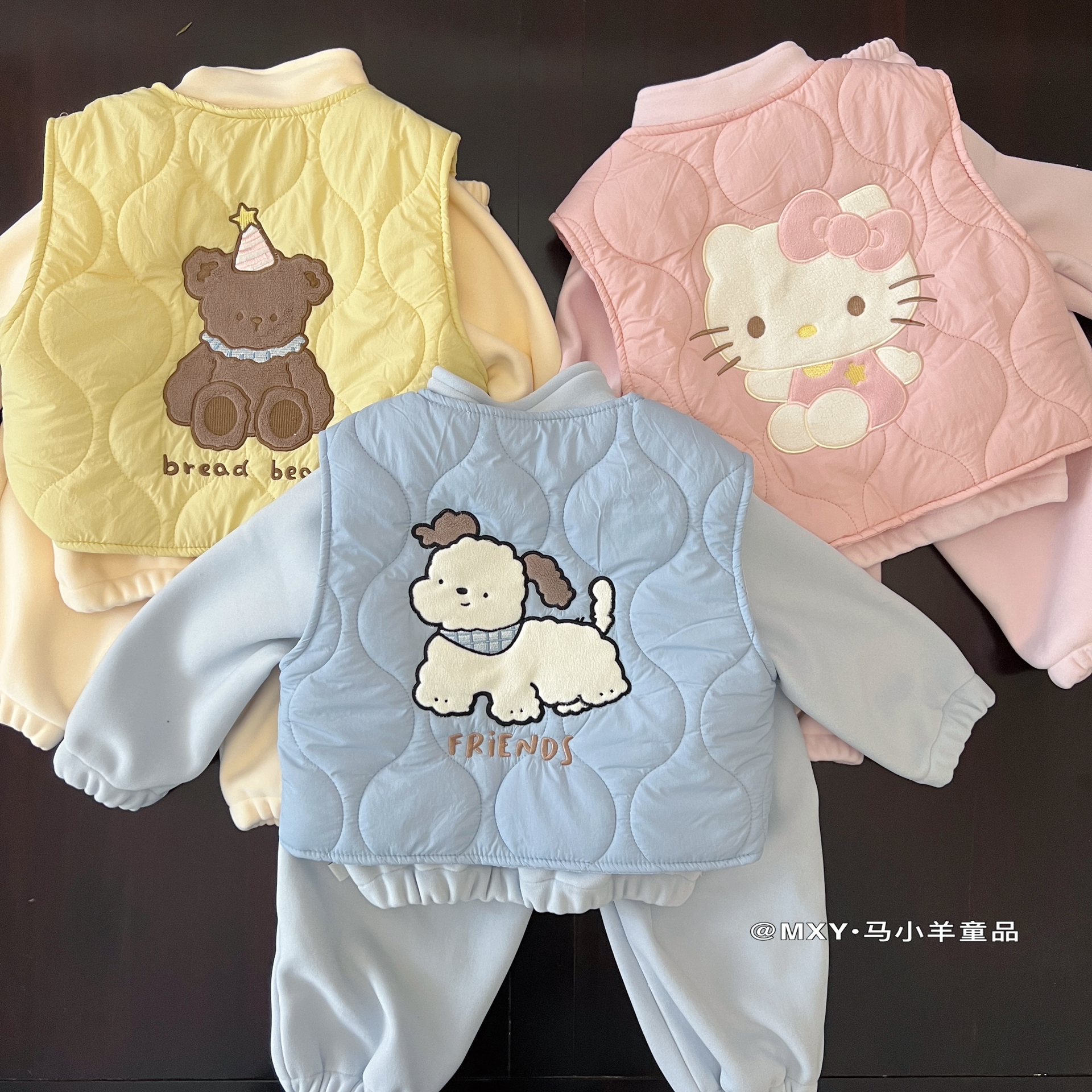 儿童保暖三件套奥粒绒马甲外套裤