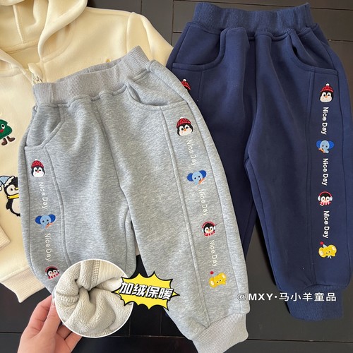 日系冬款男童女童一体加绒裤长裤