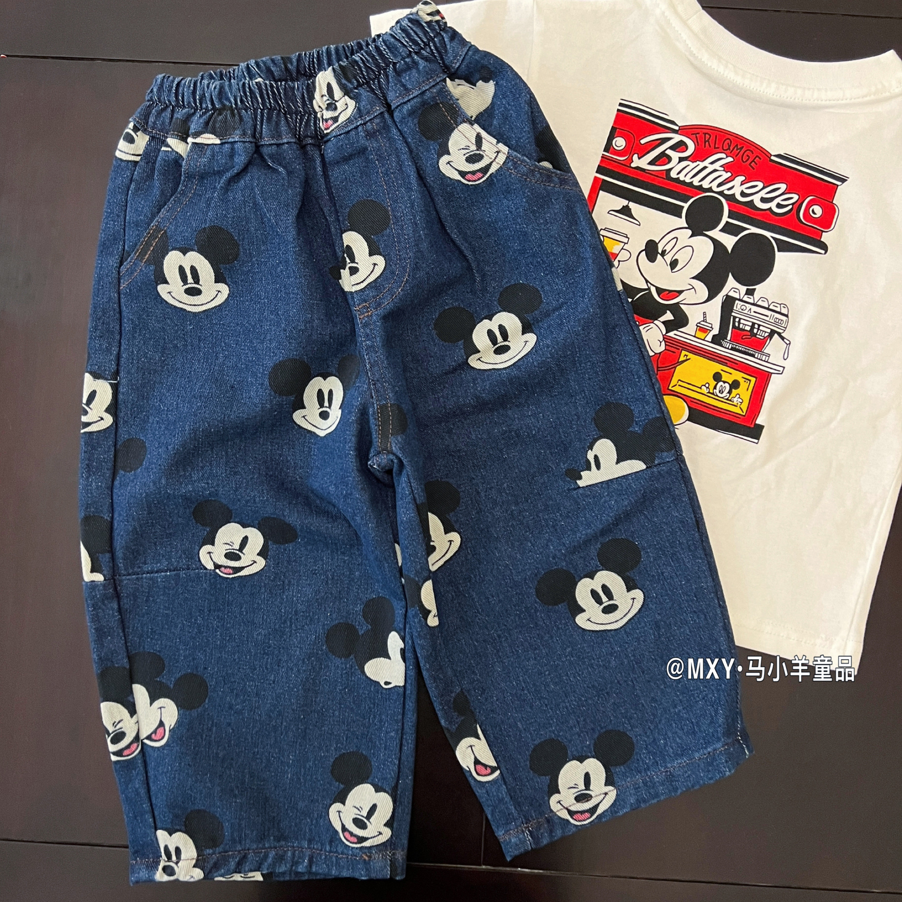 韩系童装儿童牛仔裤卡通涂鸦长裤