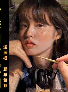 纯手绘油画来图定制照片人物肖像画婚纱照古典风景玄关装饰画代画