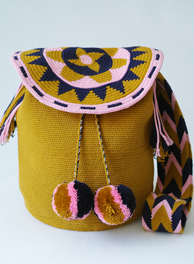 哥仑比亚WAYUU部落手工编织包瓦尤包双股大号姜黄带盖