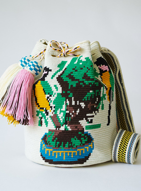 哥仑比亚WAYUU部落手工编织包瓦尤包单股大号白喜鹊动物