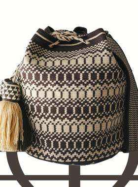 哥仑比亚WAYUU部落手工编织包瓦尤包单股大号咖色米色小图腾