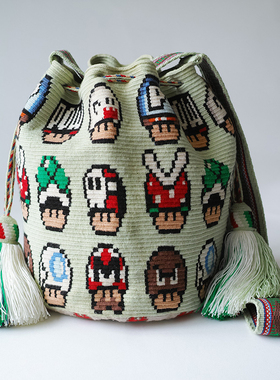 哥仑比亚WAYUU部落手工编织包瓦尤包单股大号青果绿双侧抽蘑菇头