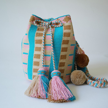 哥仑比亚WAYUU部落手工编织包瓦尤包双股大号米色粉蓝文静少女风