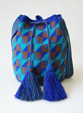 哥仑比亚WAYUU部落手工编织包瓦尤包单股大号宝蓝三角几何图形