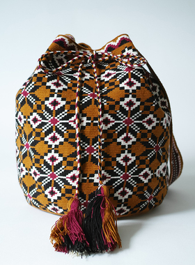 哥仑比亚WAYUU部落手工编织包瓦尤包单股大号XL咖黑枫叶