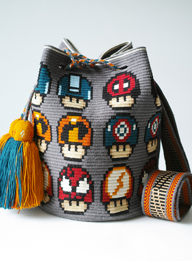 哥仑比亚WAYUU部落手工编织包瓦尤包单股大号灰色美国队长蘑菇头