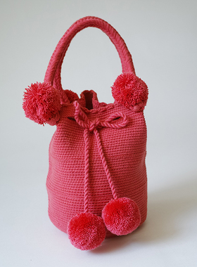 哥仑比亚WAYUU部落手工编织包瓦尤包双股中号纯色手提西瓜粉