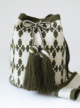 哥仑比亚WAYUU部落手工编织包瓦尤包单股大号金线草绿银米叶子