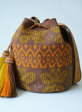 哥仑比亚WAYUU部落手工编织包瓦尤包单股大号土色蝴蝶桔