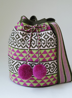 哥仑比亚WAYUU部落手工编织包瓦尤包单股大号草绿玫粉紫好球