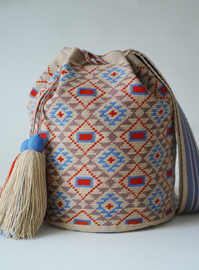 哥仑比亚WAYUU部落手工编织瓦尤包水桶包单股大号