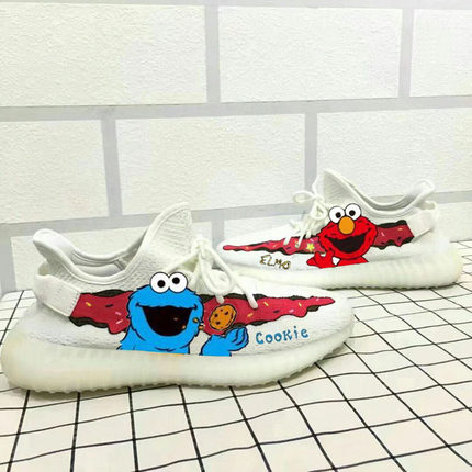 球鞋定制 冰淇淋黄油椰子鞋350手绘YEEZY芝麻街kaws蓝红diy涂鸦