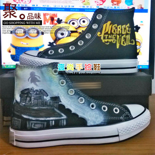 欧美皮尔斯的面纱乐队手绘鞋Pierce The Veil涂鸦情侣鞋男女板鞋