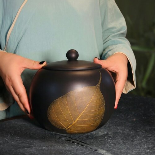 茶叶罐建水紫陶菩提叶建水紫陶