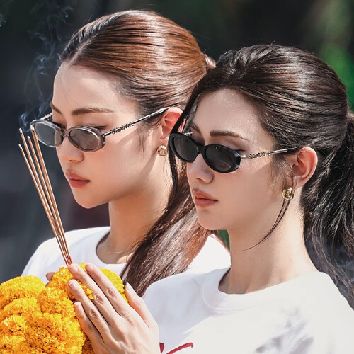 高级感 椭圆形小框墨镜女复古可配度数近视太阳眼镜防紫外线遮阳