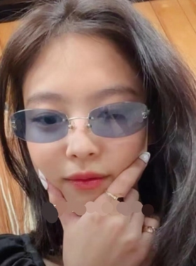 JENNIE直播同款墨镜女蓝色欧美风小框无框太阳眼镜时尚INS中古 轻