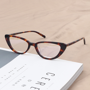 高级感猫眼镜框女倒梯形复古小众日本板材眼镜架高颧骨显脸小近视
