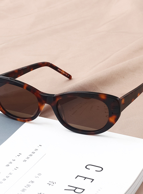 odara网红同款欧美复古墨镜女偏光猫眼形太阳镜窄小框太阳眼镜潮