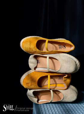 ShānRen马鞭草柠檬黄“Balletcore”风 反绒皮 芭蕾舞鞋增高厚底