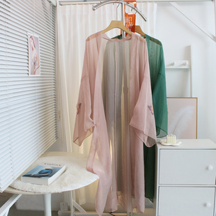 中国风轻薄雪纺纱衣外搭披肩中长款古风开衫汉服古典舞蹈服演出服