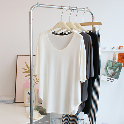 柔软U领莫代尔t恤短袖宽松上衣女