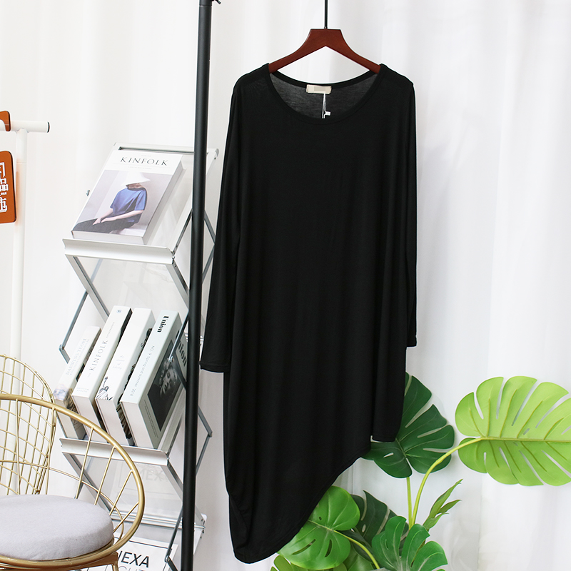 垂感莫代尔不规则下摆长袖连衣裙