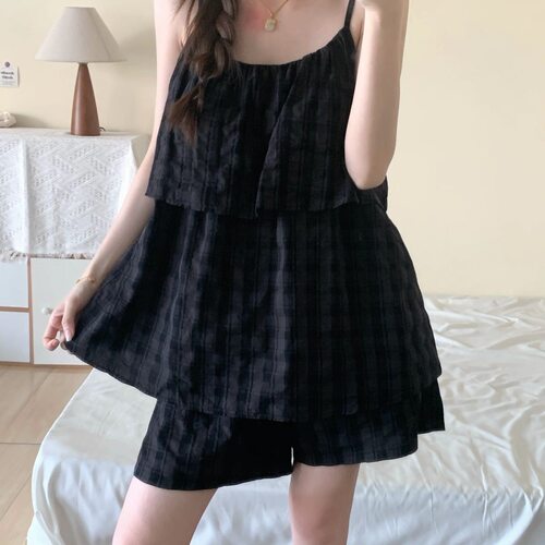 法式复古带胸垫睡衣女简约家居服