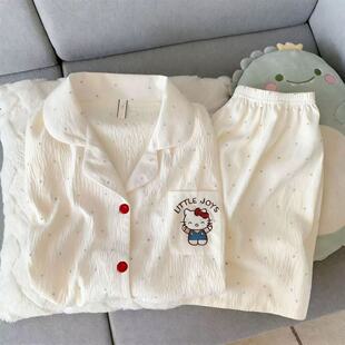夏季ins风清新甜美睡衣女日系可爱卡通猫高颜值家居服薄款两件套