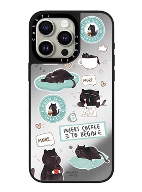 CASE联名小黑猫蓝色贴纸适用17promax手机壳iPhone16pro苹果15plusMagSafe磁吸14p镜面C家13潮流12高级INS11