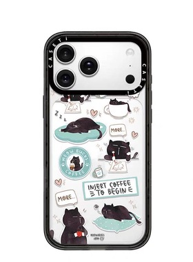 CASE联名小黑猫蓝色贴纸适用17promax手机壳iPhone16pro苹果15plusMagSafe磁吸14p透明C家13潮流12高级亚克力