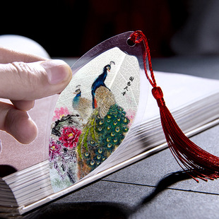 国画仙鹤孔雀中国风叶脉书签老虎蜻蜓动物特色书签精美文创工艺品