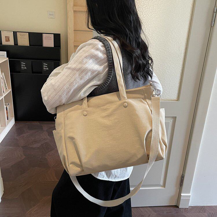 日系简约帆布包女式大容量单肩斜挎大包休闲轻便通勤牛津布托特包