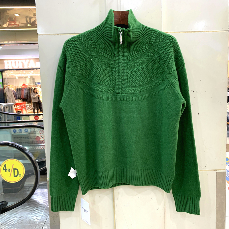 170-65281欧洲站冬季2025时尚气质拉链半开领提花针织羊绒羊毛衫
