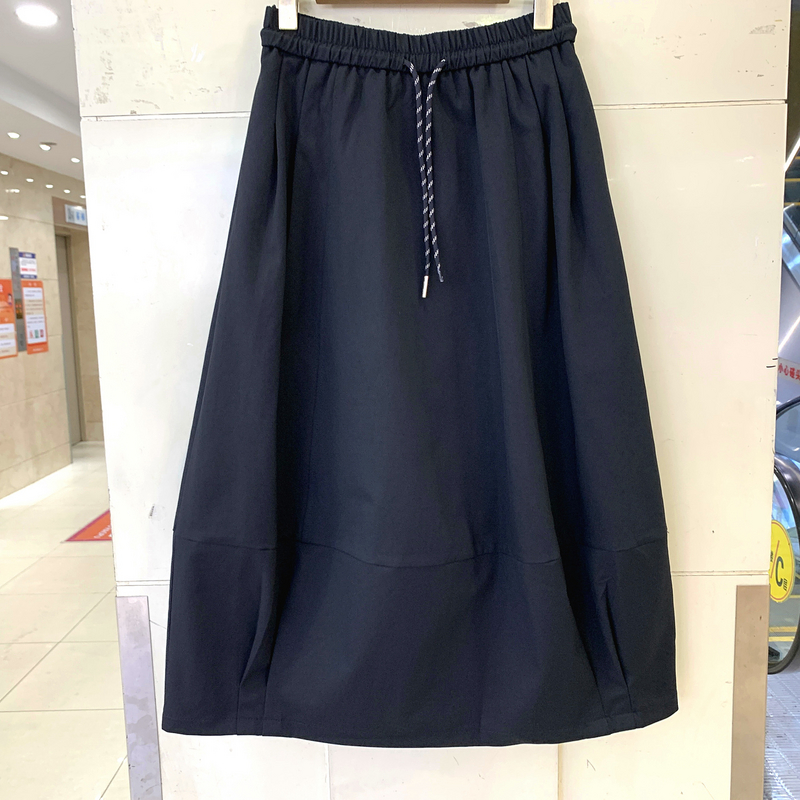 茗70570 百搭松紧腰流苏拼接西装花苞裙A字休闲中长减龄半身裙秋