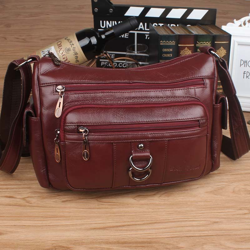 真皮斜挎包中年女士单肩包头层牛皮女包软皮妈妈包挎包小方女包包